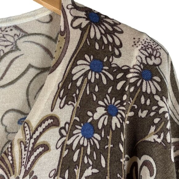 LORO PIANA Brown Floral 100% Cashmere Long Sleeve V-Neck Sweater Size 42 - Picture 2 of 6